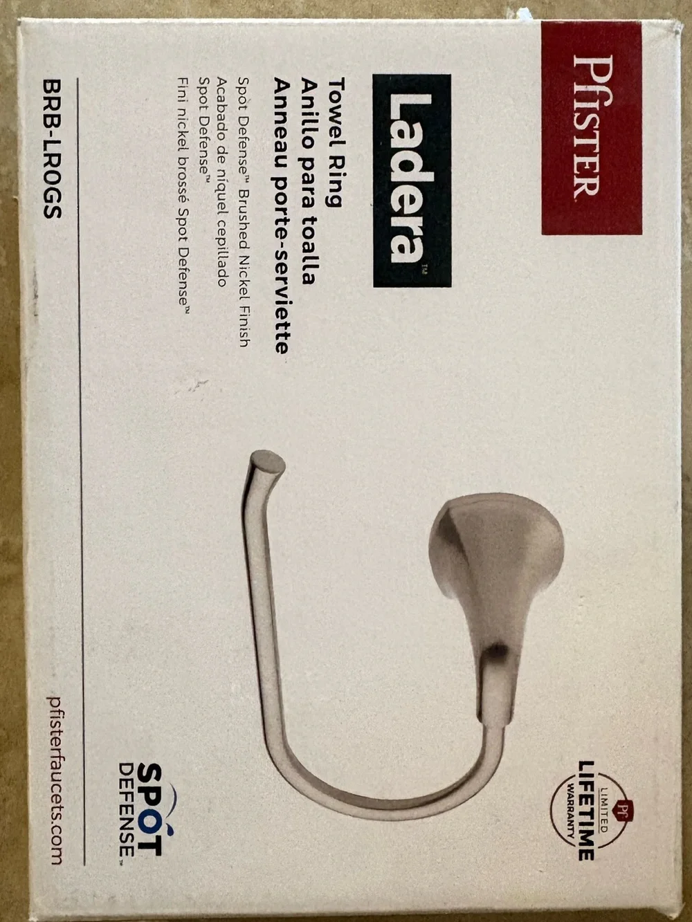 Pfister Wall Mounted Ladera Towel Ring in Spot Defense Brushed Nickel BRB-LR0GS